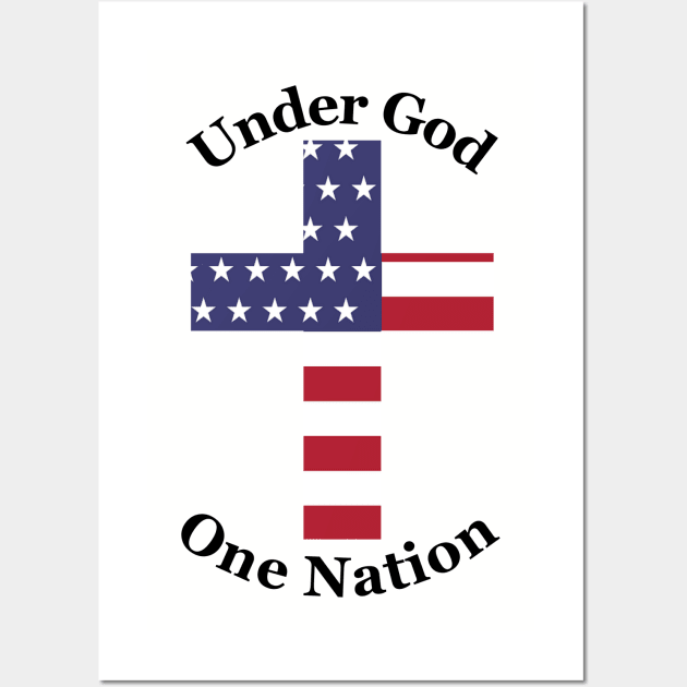 One Nation Under God American Flag Christian Cross Wall Art by Faith Across the Nation